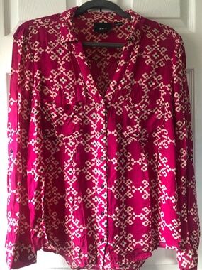 Maeve Anthro Pink Floral Silk Blouse Medium Boho Button Up Long Sleeve J5-065